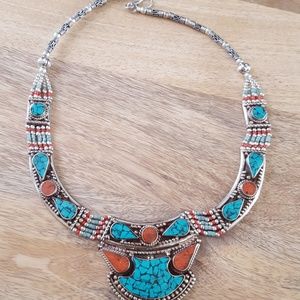 Authentic handcrafted coral and turquoise necklace